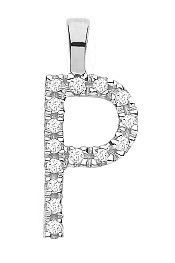 9ct White Gold 0.05ct Diamond P Initial
