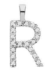9ct White Gold 0.06ct Diamond R Initial