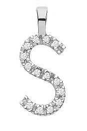 9ct White Gold 0.05ct Diamond S Initial