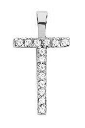 9ct White Gold 0.05ct Diamond T Initial