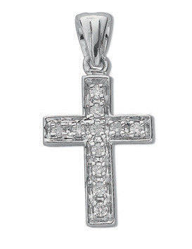 9ct White Gold 0.10ct Diamond Cross