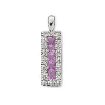 9ct White Gold Diamond & Pink Sapphire Drop Pendant