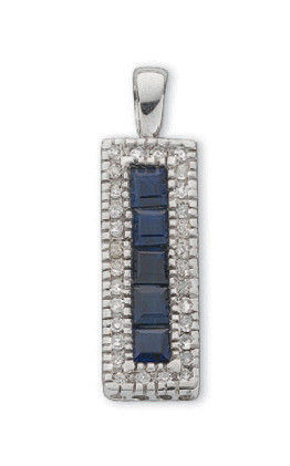 9ct White Gold 0.16ct Diamond & 0.70ct Blue Sapphire Drop Pendant