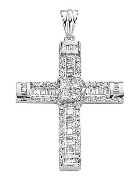 18ct White Gold 1.52ct Brilliant, Princess & Baguette Diamond Cross