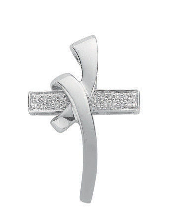 9ct White Gold 0.08ct Diamond Cross