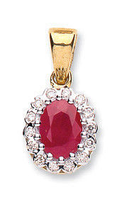 9ct Yellow Gold 0.12ct Diamond & 0.90ct Ruby Pendant