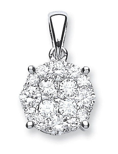 18ct White Gold 1.00ct Diamond Cluster Pendant