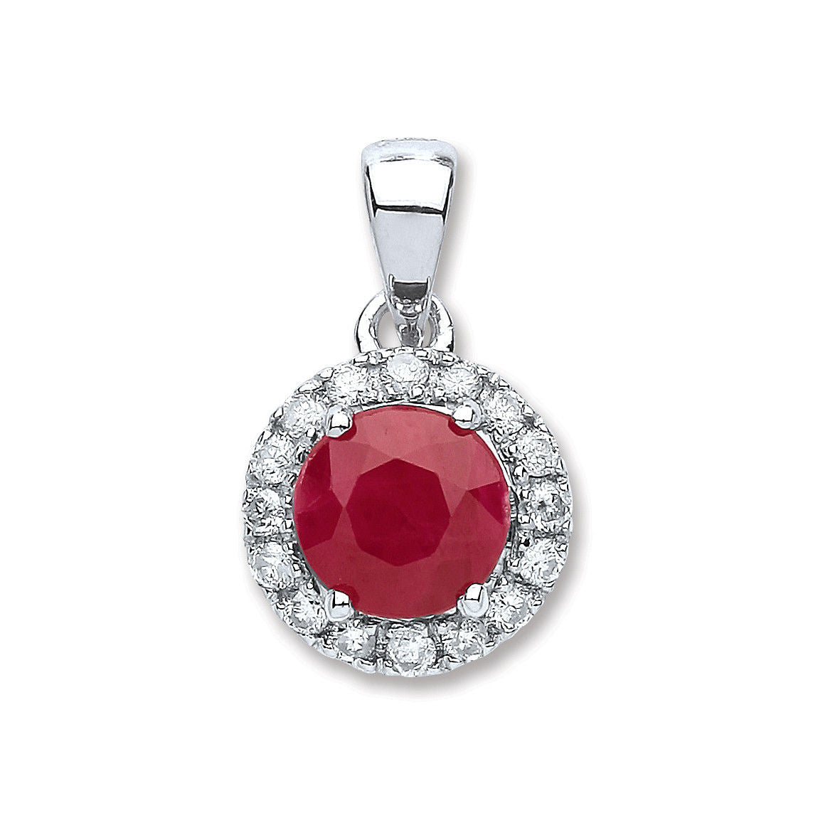 9ct White Gold 0.15ct Diamond, 0.80ct Round Ruby Pendant