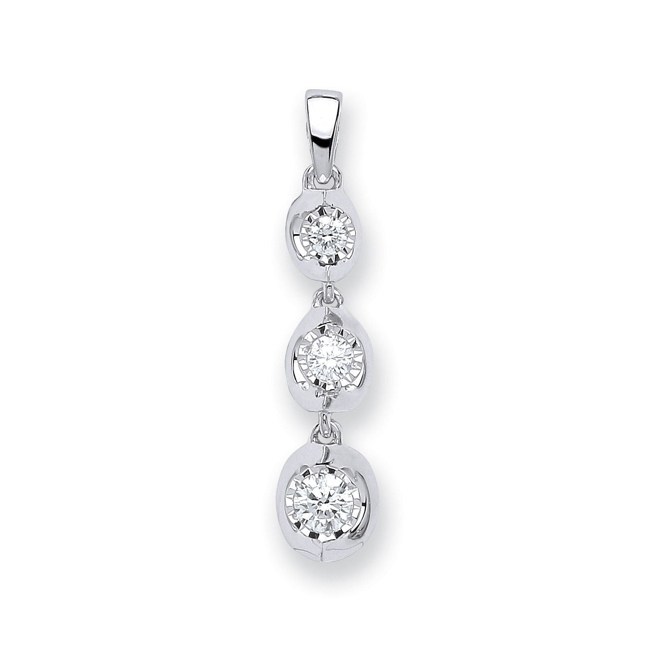 9ct White Gold 0.23ct Diamond Trilogy Drop Pendant
