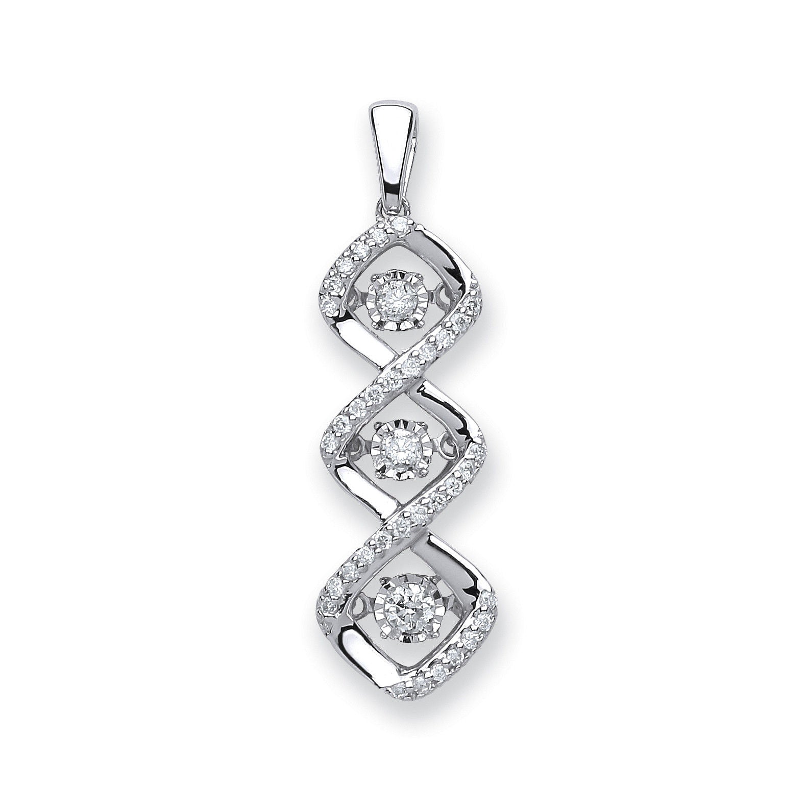 9ct White Gold 0.25ct Dancing Diamond Drop Pendant