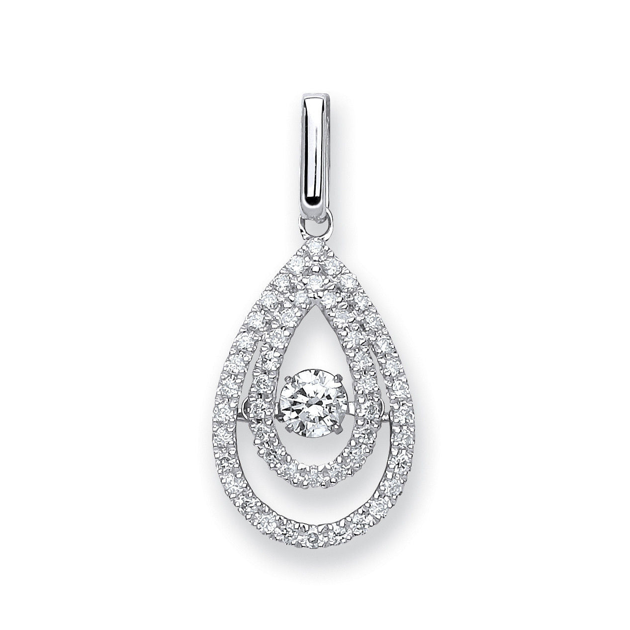 9ct White Gold 0.38ct Dancing Diamond Drop Pendant