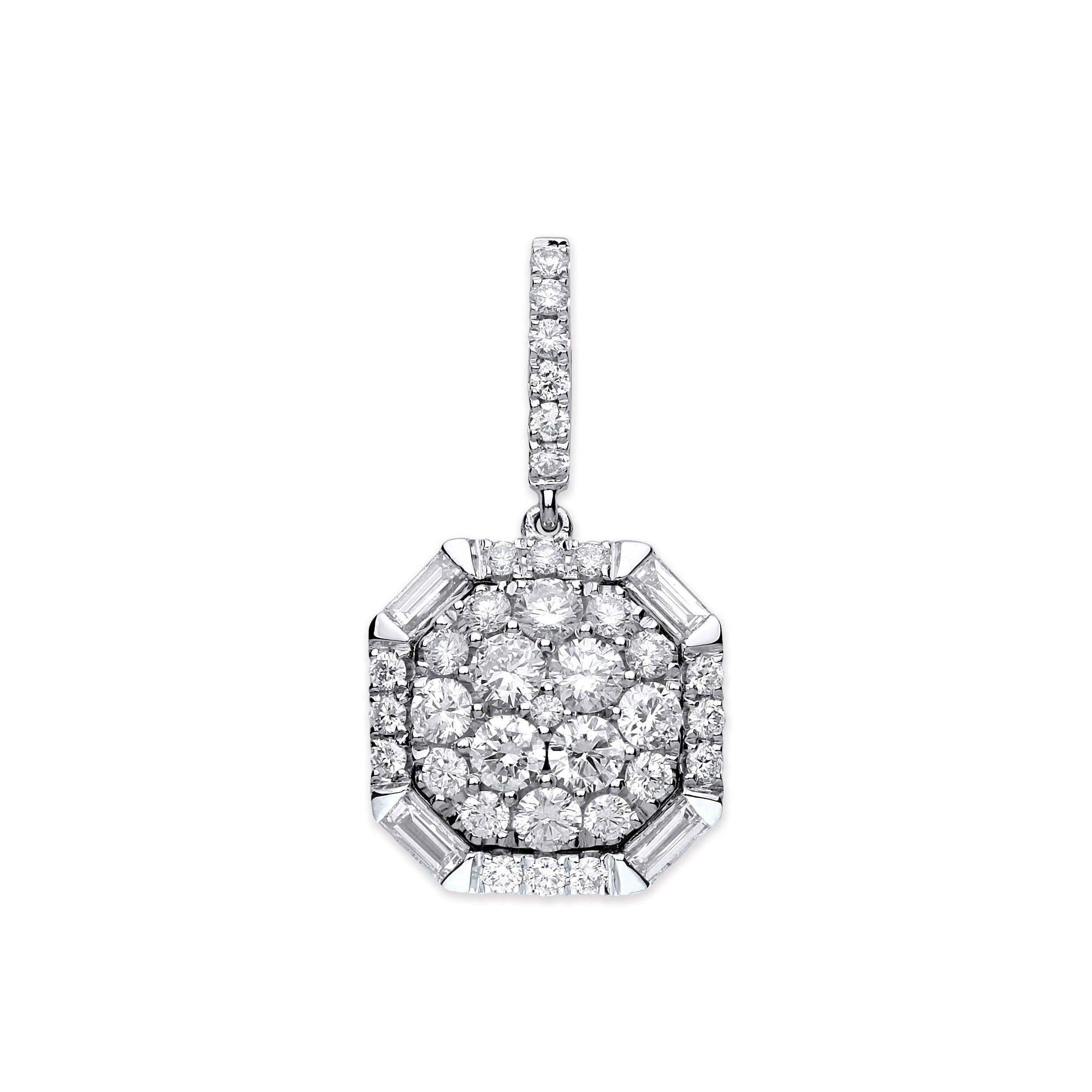 18ct White Gold 1.00ct Brilliant & Baguette Cut diamond pendant