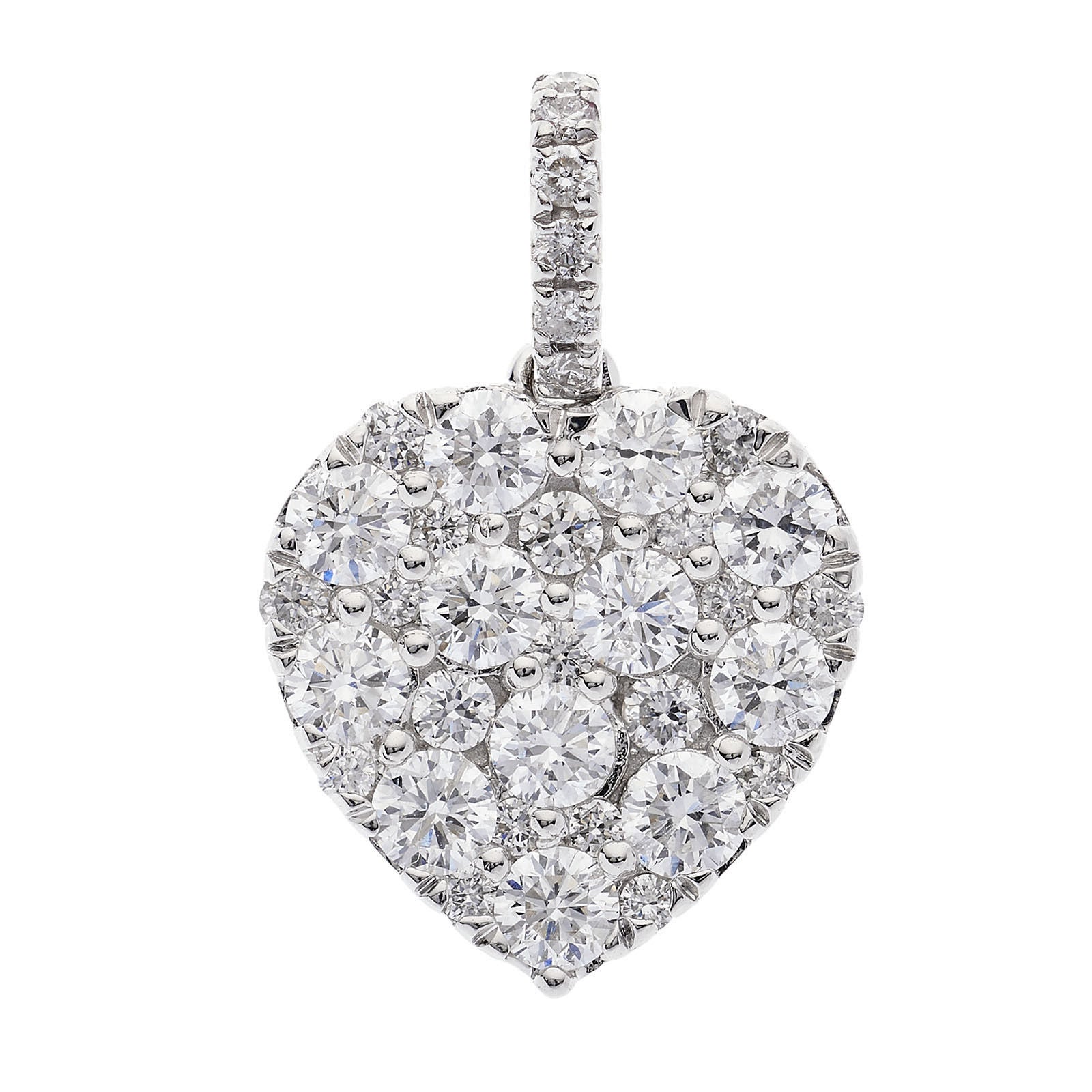 18ct White Gold 1.00ctw Brilliant Cut Diamond Grain Set Heart Pendant