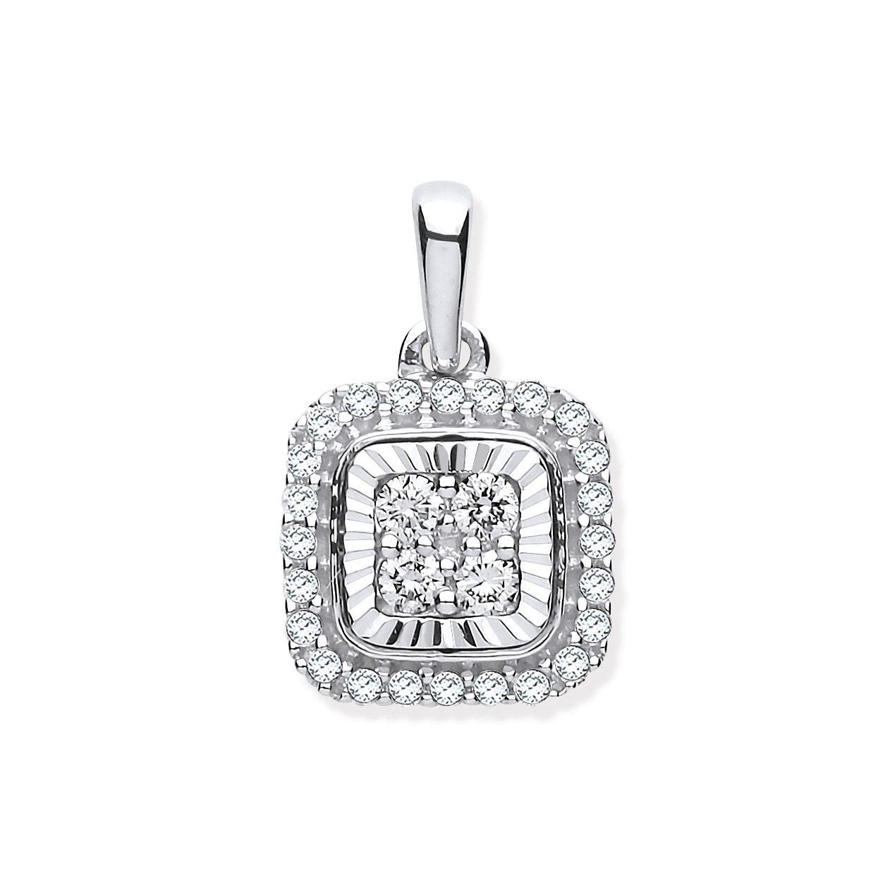 9ct White Gold Diamond Cut Bezel Square 0.25ctw Diamond Pendant