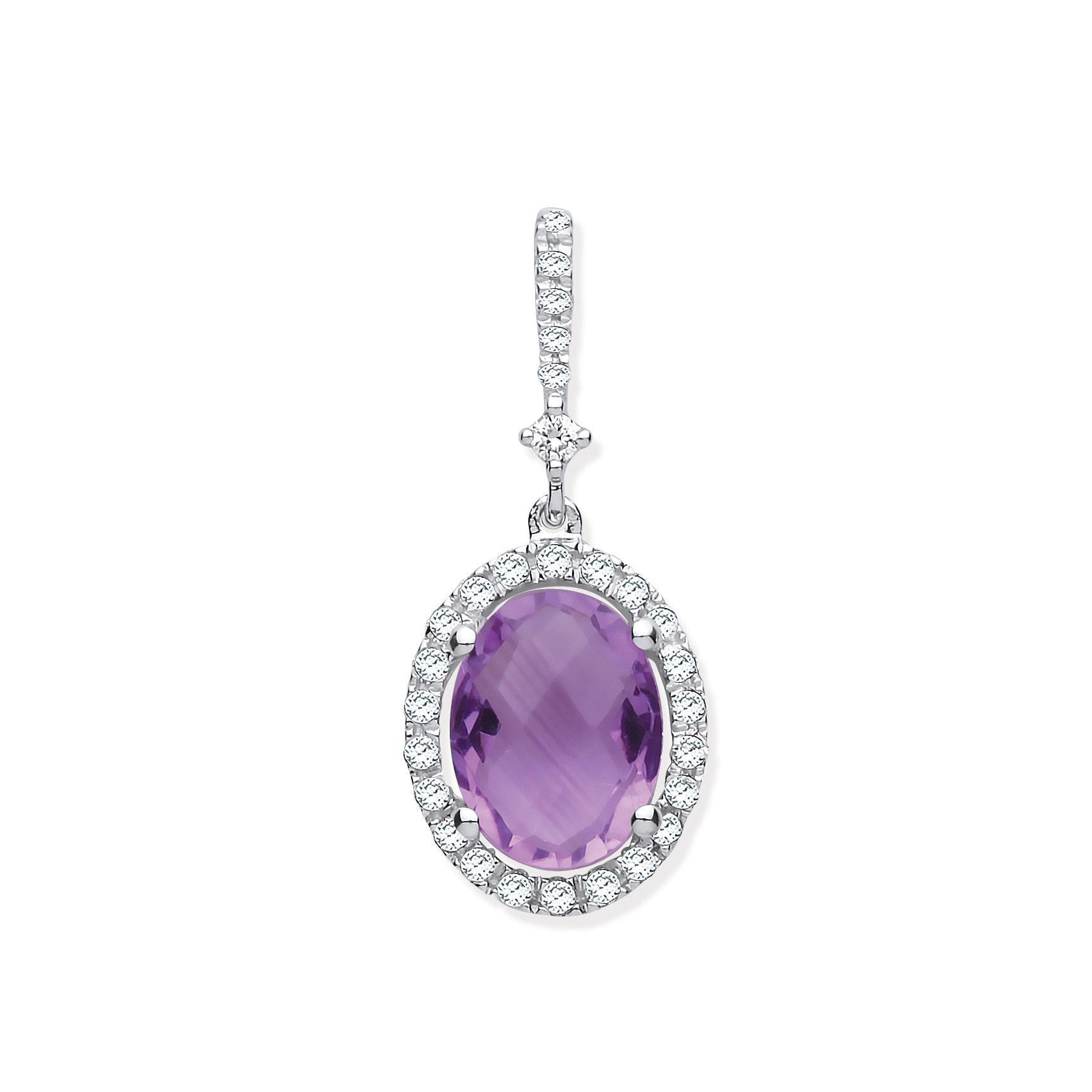 9ct White Gold 1.35ct Oval Amethyst & 0.17ct Diamond Pendant