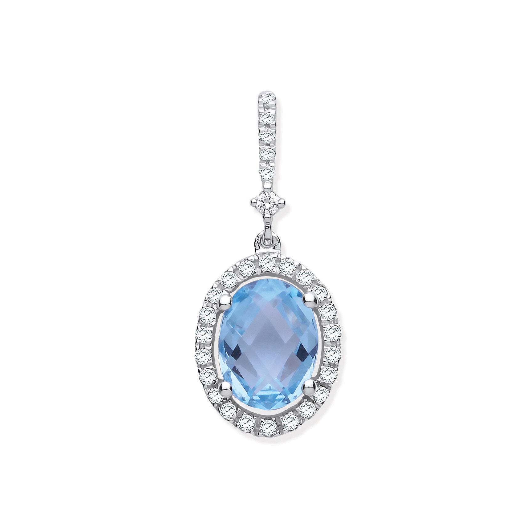 9ct White Gold 1.77ct Oval Blue Topaz & 0.17ct Diamond Pendant