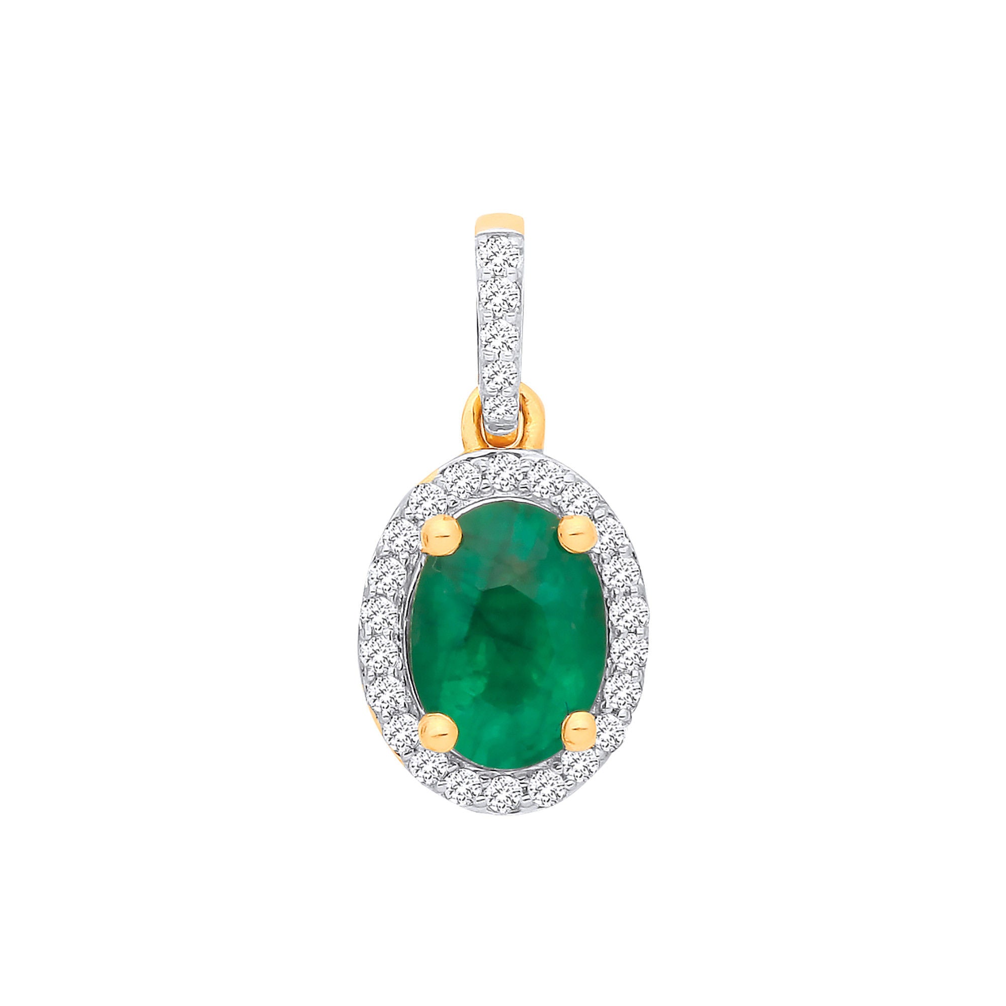 18ct Yellow Gold 0.10ctw Diamond & 0.70ctw Emerald Pendant