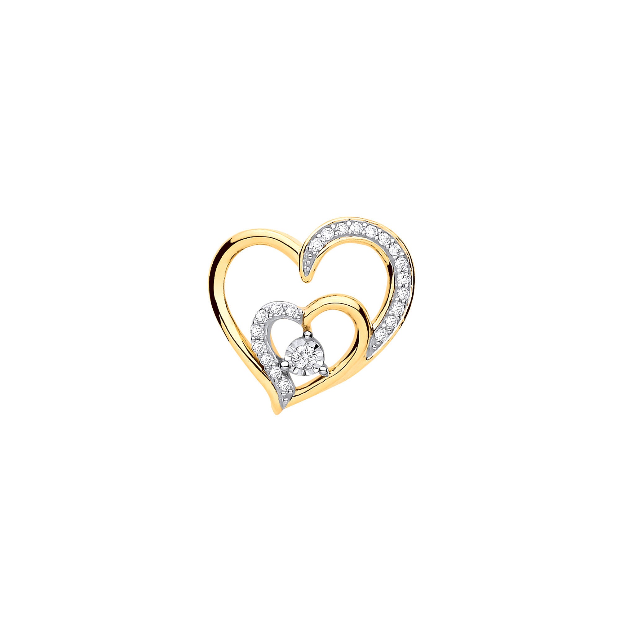 9ct Yellow Gold & Diamond Double Heart Pendant