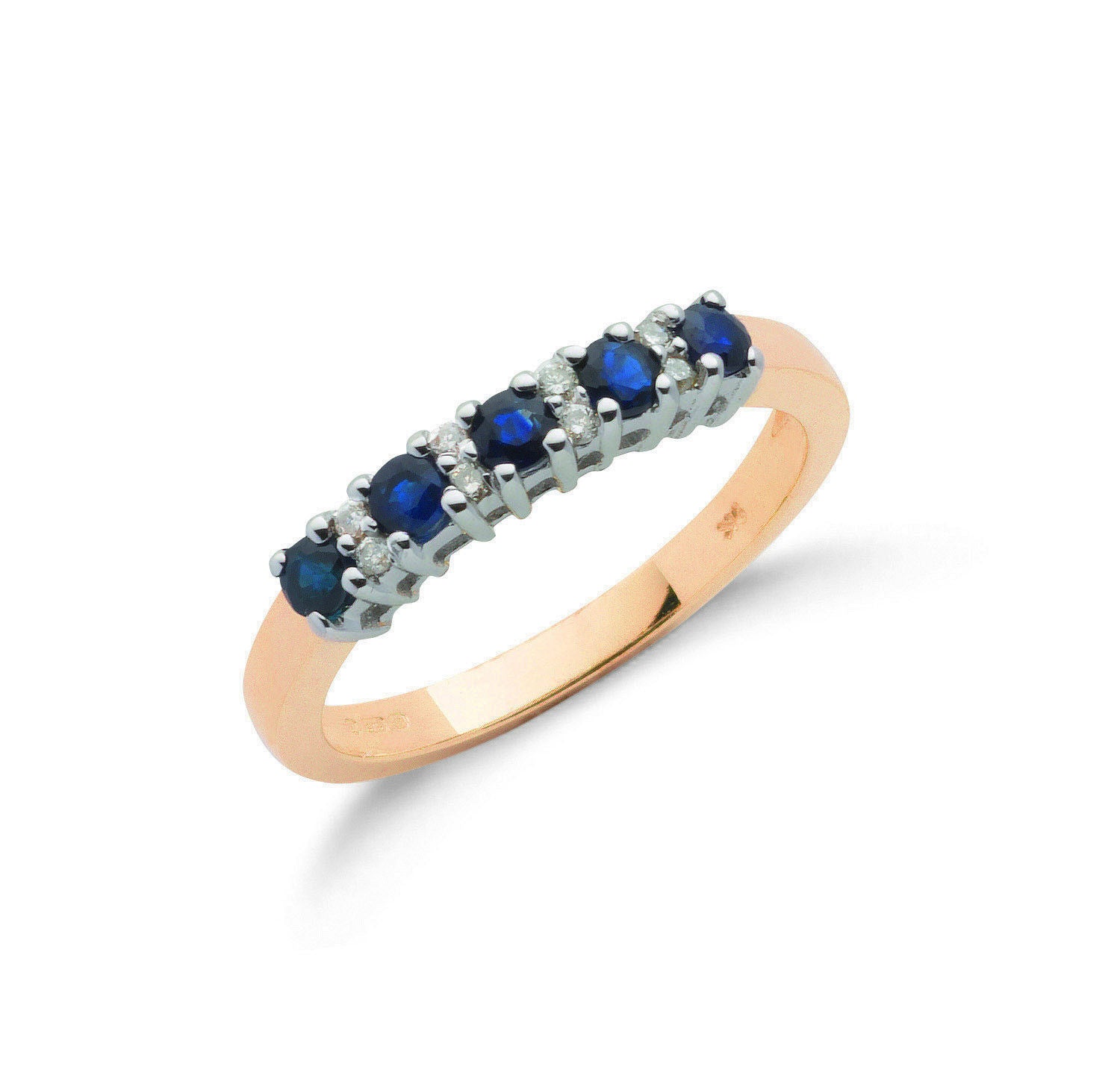9ct Yellow Gold 0.06ct Diamond & 0.50ct Blue Sapphire Eternity Ring