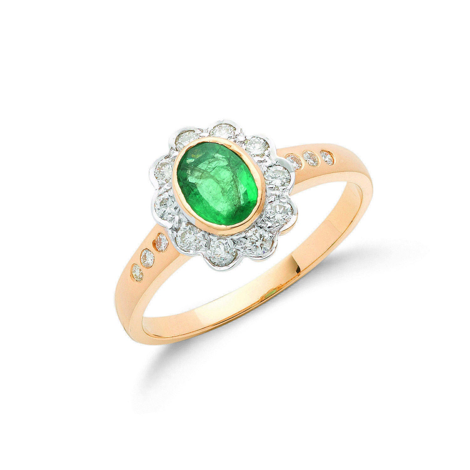 18ct Yellow Gold 0.35ct Diamond & 0.75ct Emerald Cluster Ring