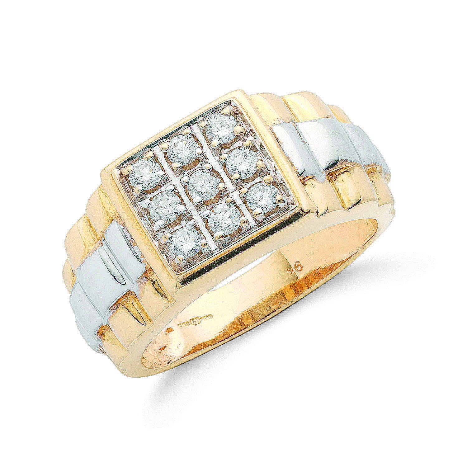 9ct 9ct Yellow Gold 0.50ct 9 Stone Fancy Link Gents Diamond Ring