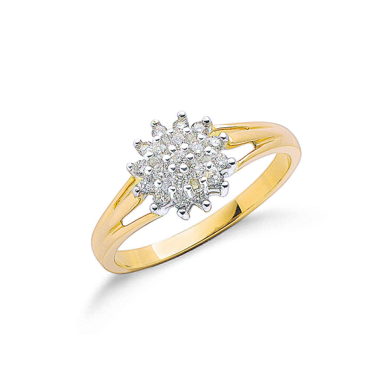 9ct 9ct Yellow Gold 0.25ctw Diamond Cluster Ring