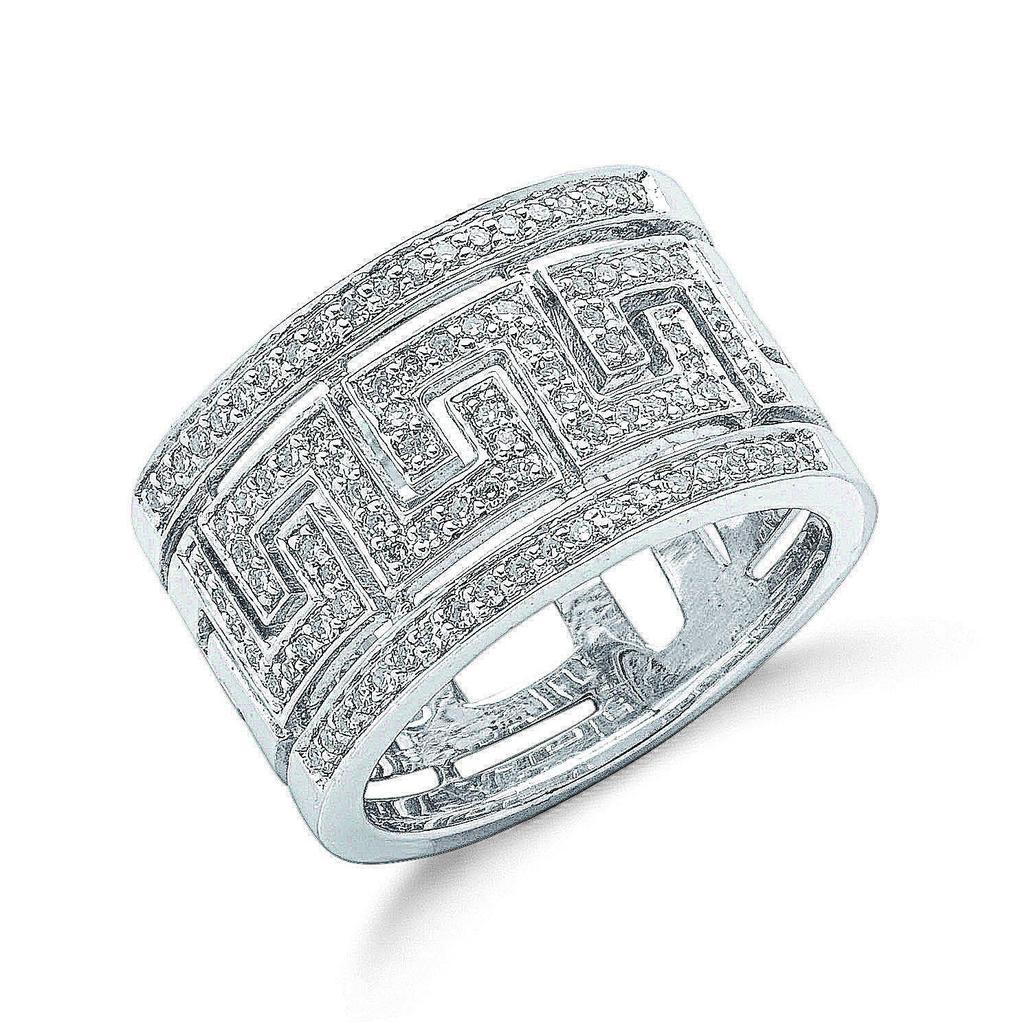 9ct 9ct White Gold 0.50ct Diamond Greek Key Ring