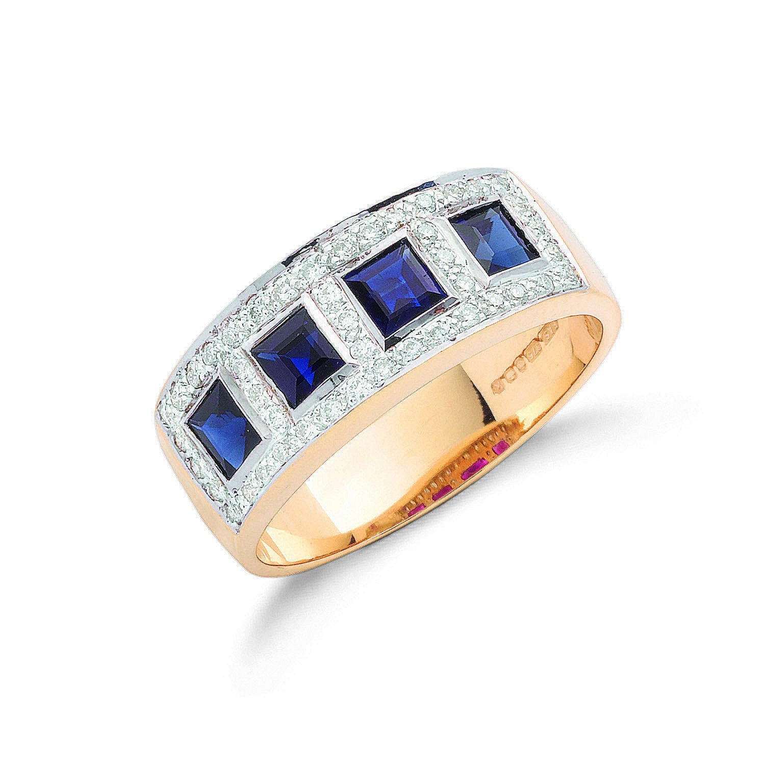 9ct 9ct Yellow Gold 0.22ctw Diamond & 0.60ctw Blue Sapphire Eternity Ring