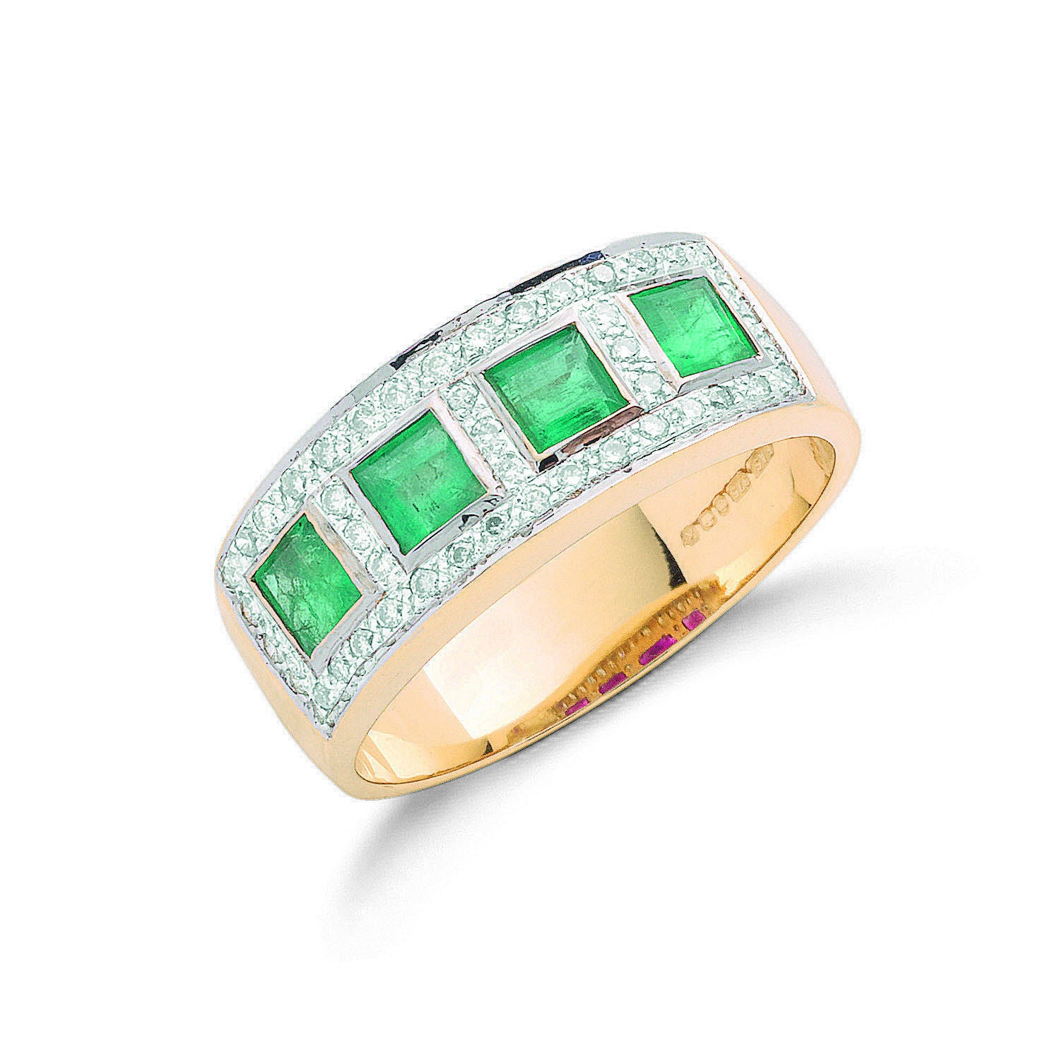 9ct Yellow Gold 0.22ctw Diamond & 0.50ctw Emerald Eternity Ring