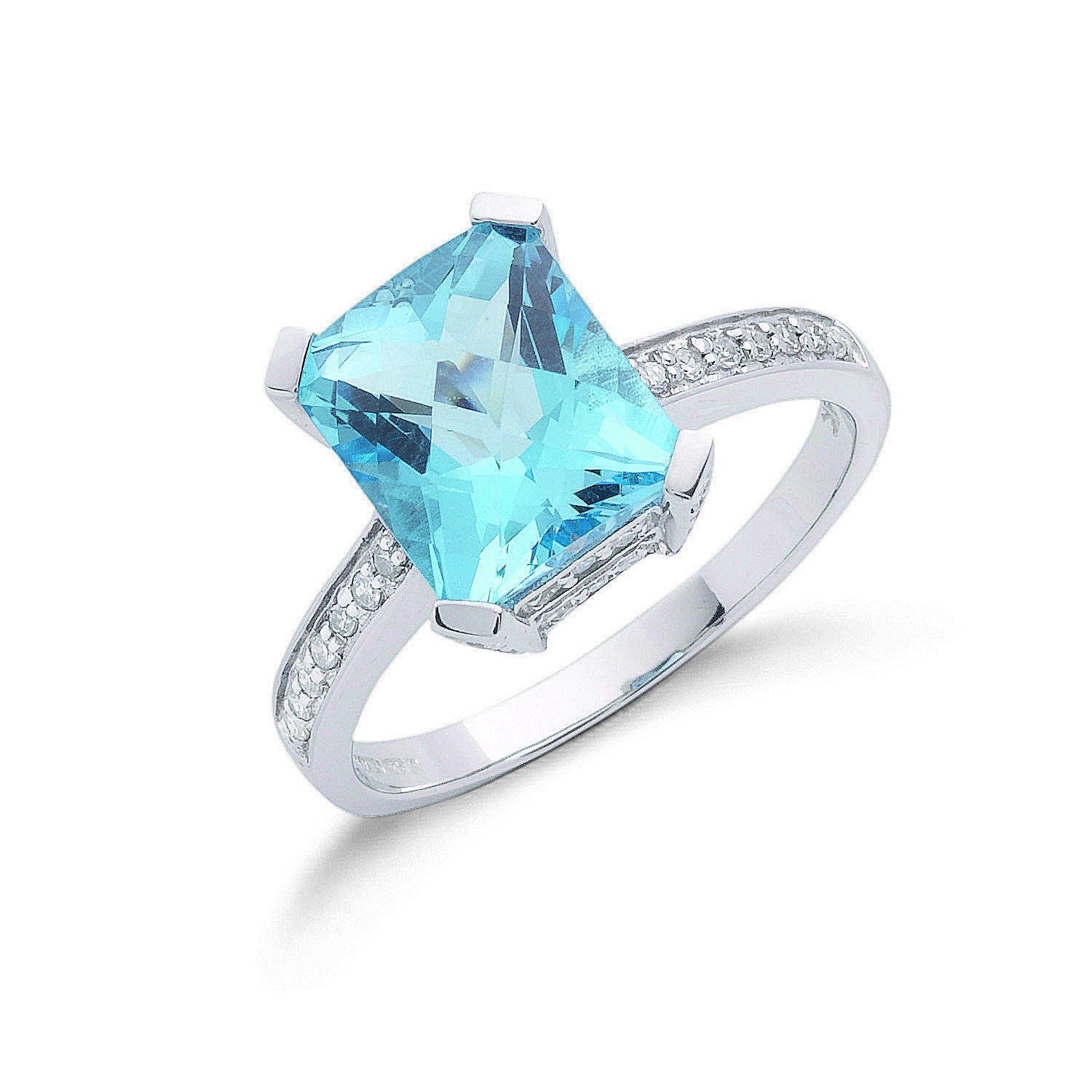 9ct 9ct White Gold 0.42ct Diamond & 4.40ct Blue Topaz Ring