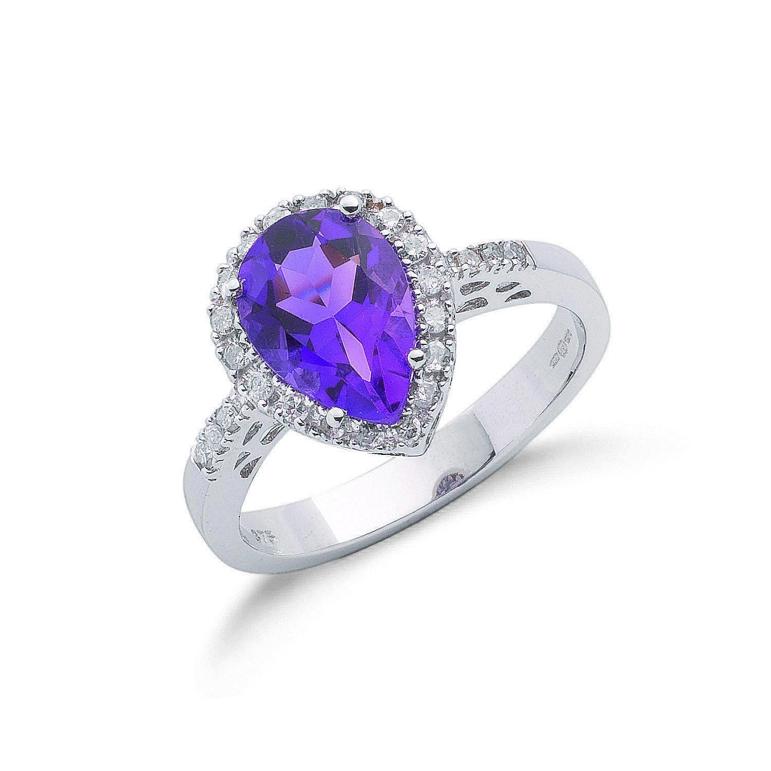9ct 9ct White Gold 0.18ct Diamond & 1.60ct Amethyst Ring