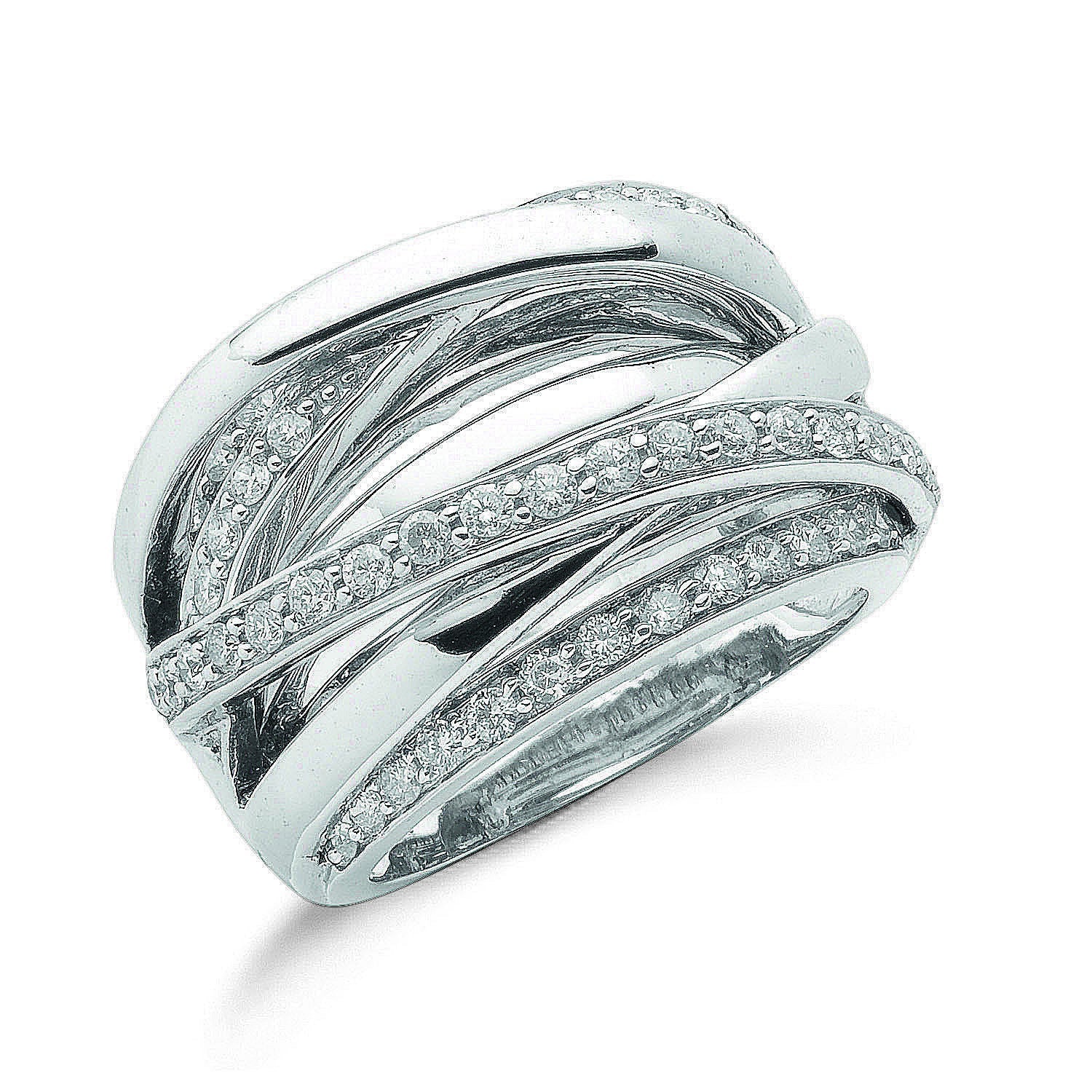 9ct 9ct White Gold 1.00ct Diamond Crossover Ring
