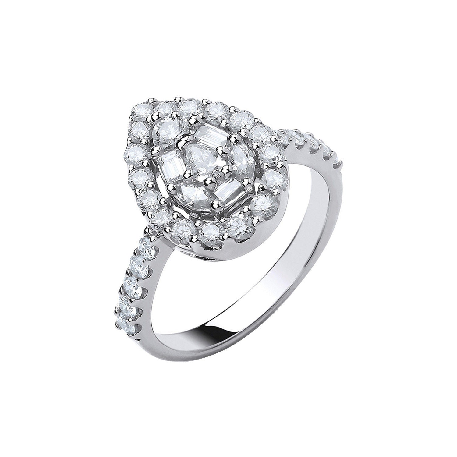 18ct 9ct White Gold 1.00ct Pear Shaped Diamond Ring