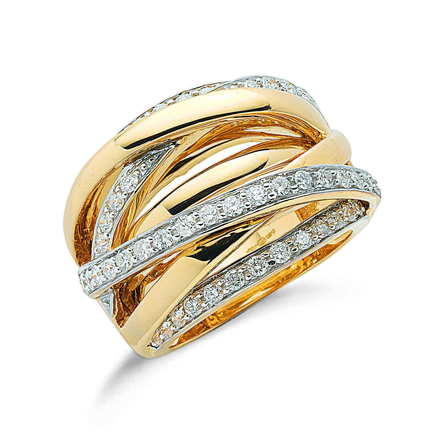 9ct 9ct Yellow Gold 1.00ctw Diamond Crossover Ring