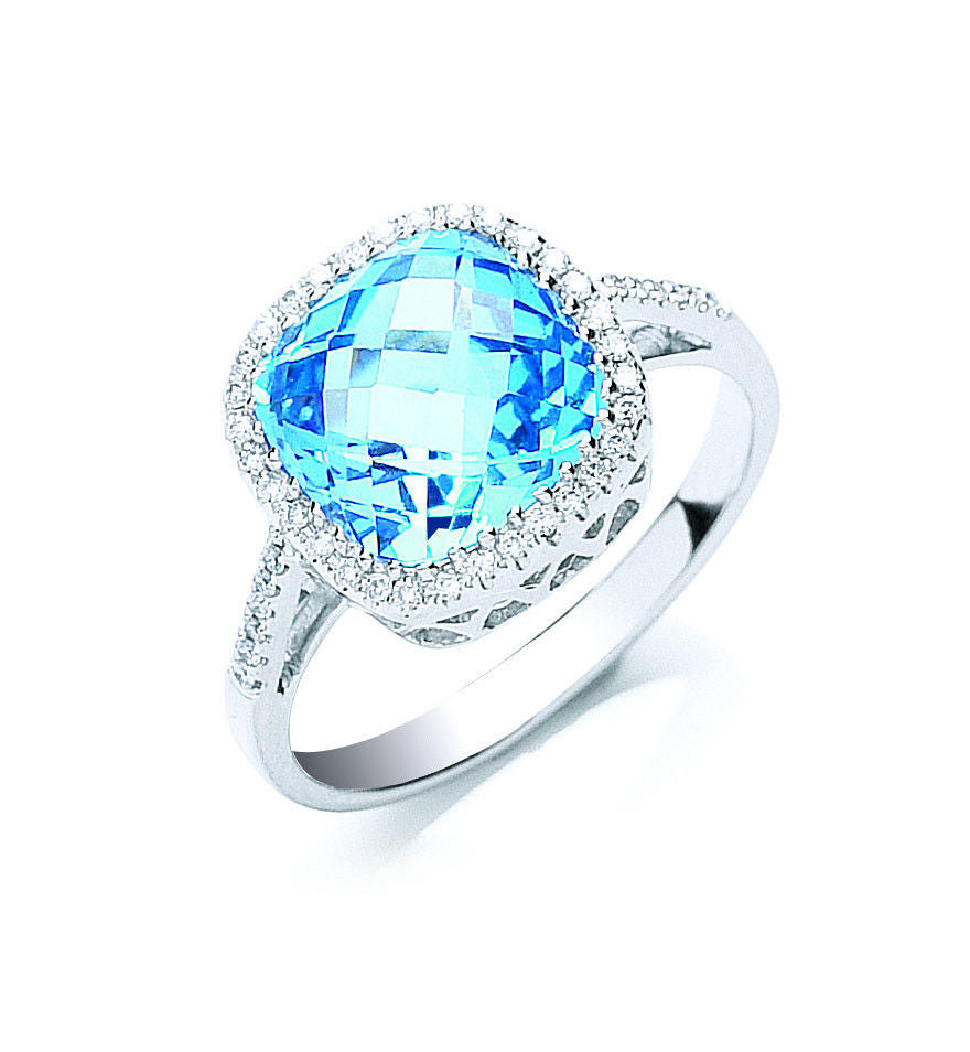 9ct W/G 0.15ct Diamond & 2.50ct Blue Topaz Ring
