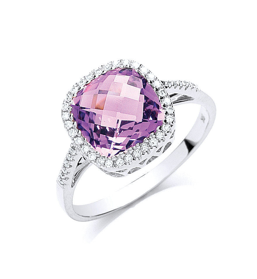 9ct W/G 0.15ct Diamond & 2.00ct Amethyst Ring
