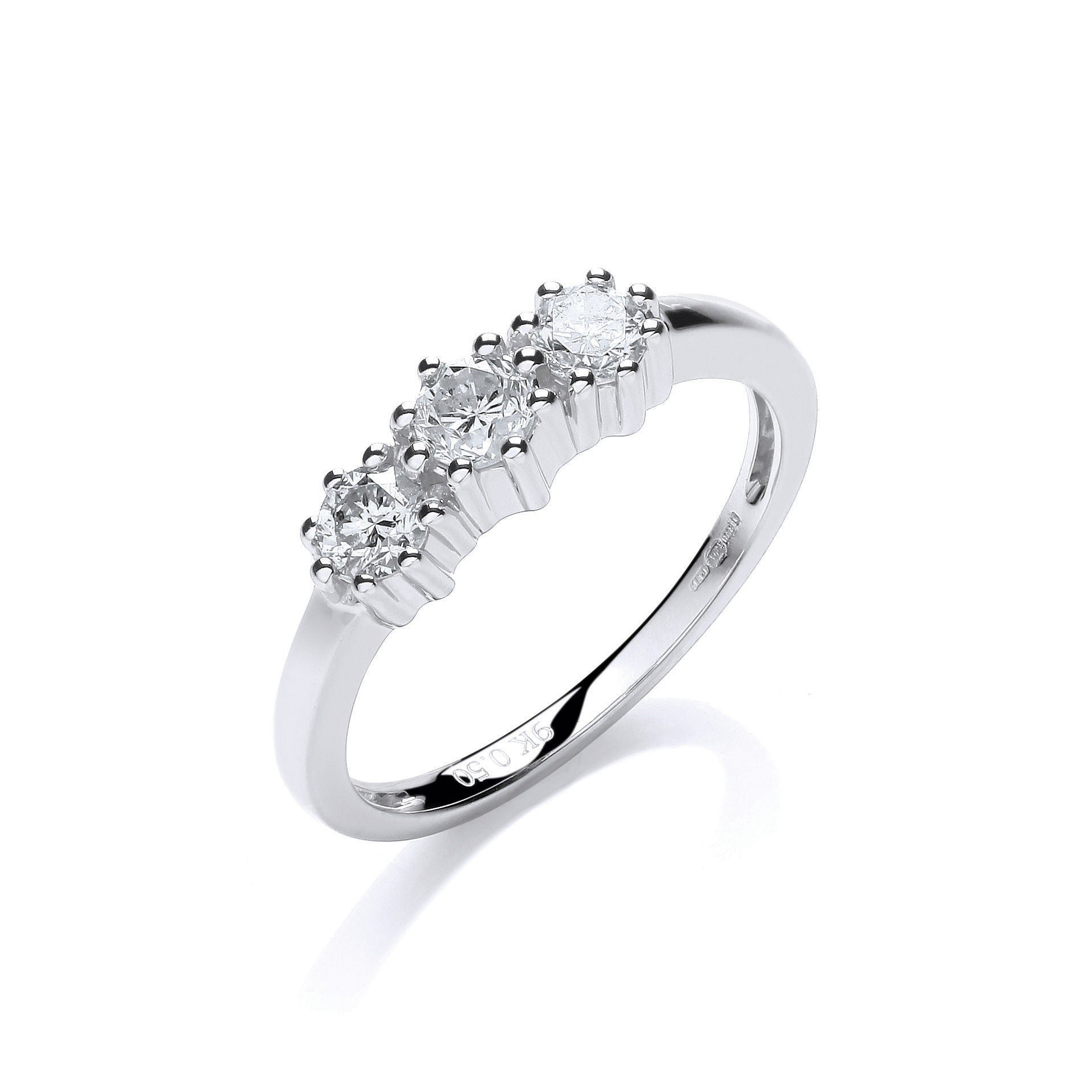 9ct 9ct White Gold 0.50ct Diamond Trilogy Ring