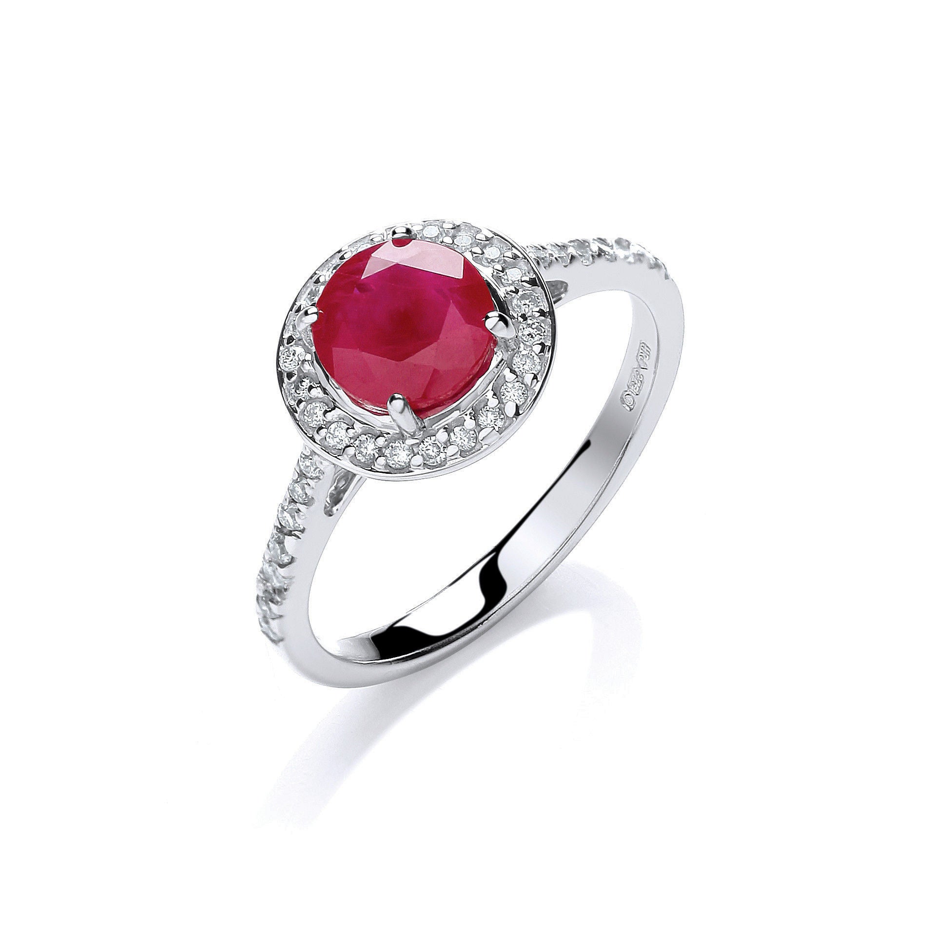 9ct 9ct White Gold 0.20ct Diamond, 0.70ct 5mm Ruby Ring