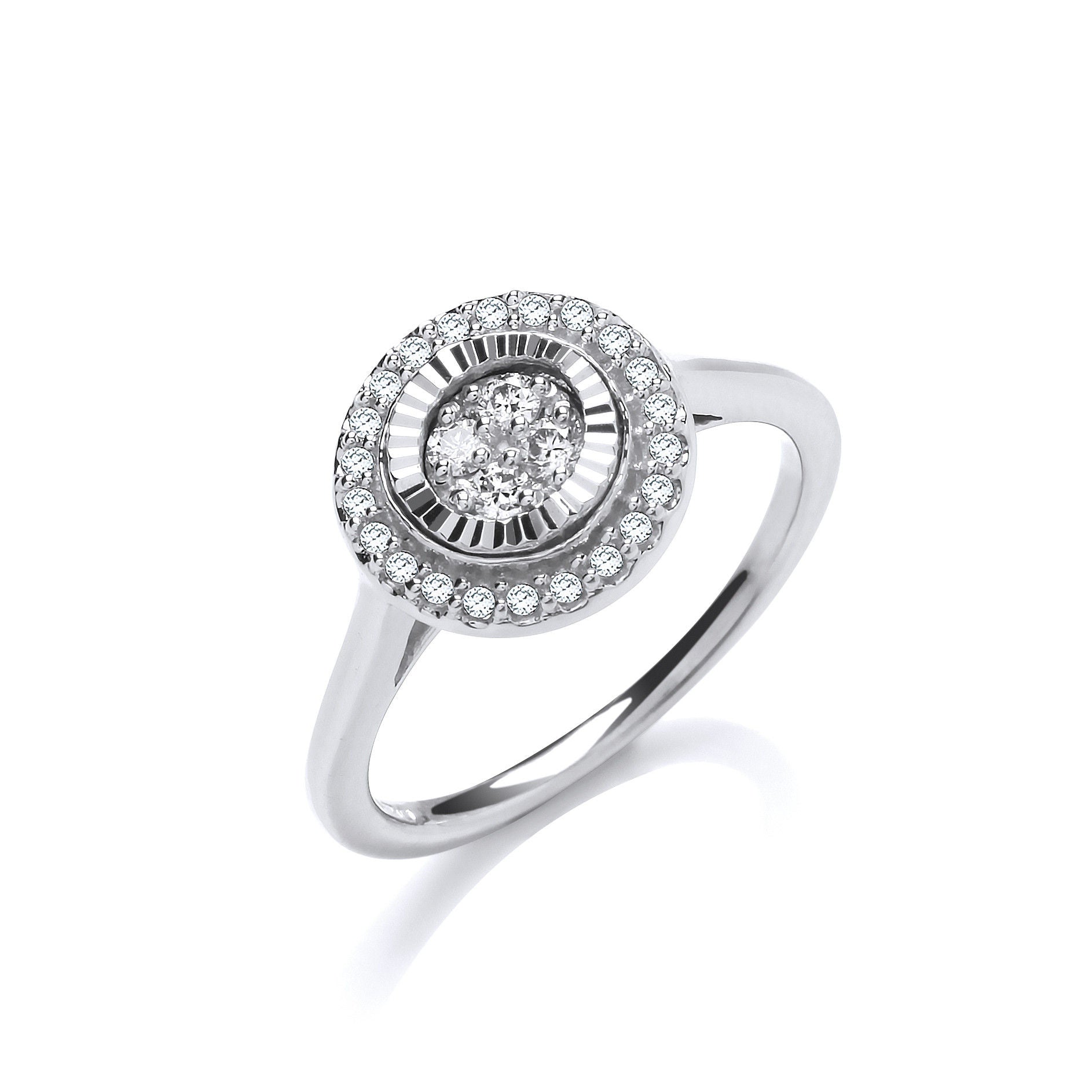 9ct WG 0.25ctw Diamond Cluster Ring with Diamond Cut Bezel