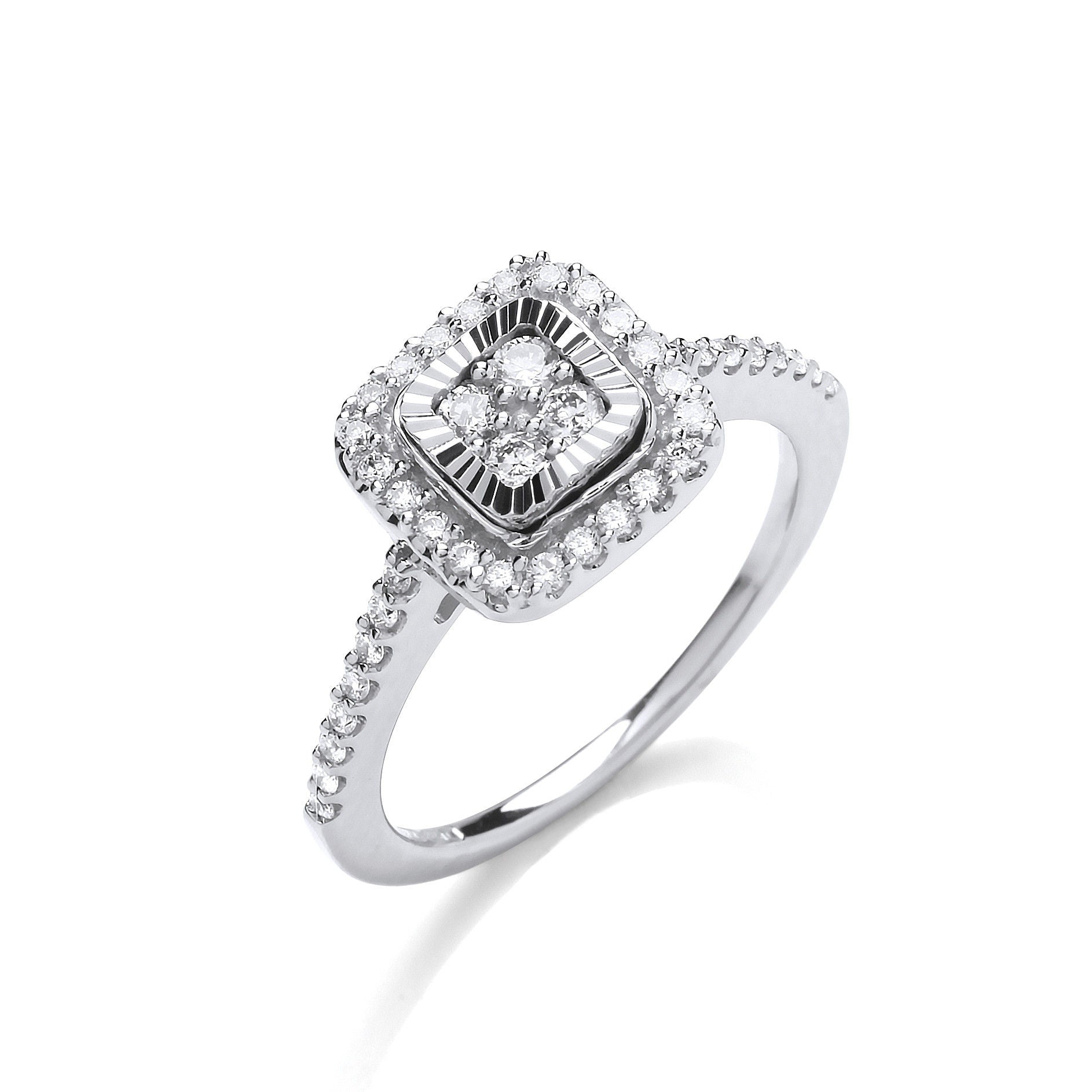 9ct WG 0.40ctw Diamond Cluster Ring with Diamond Cut Bezel
