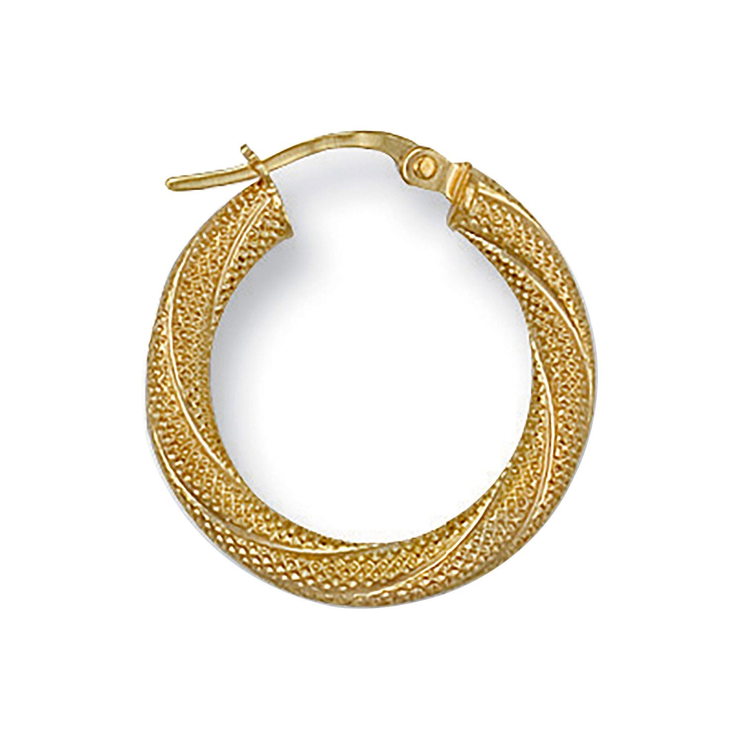 9ct Yellow Gold 21mm Frosted Twisted Hoop Earrings