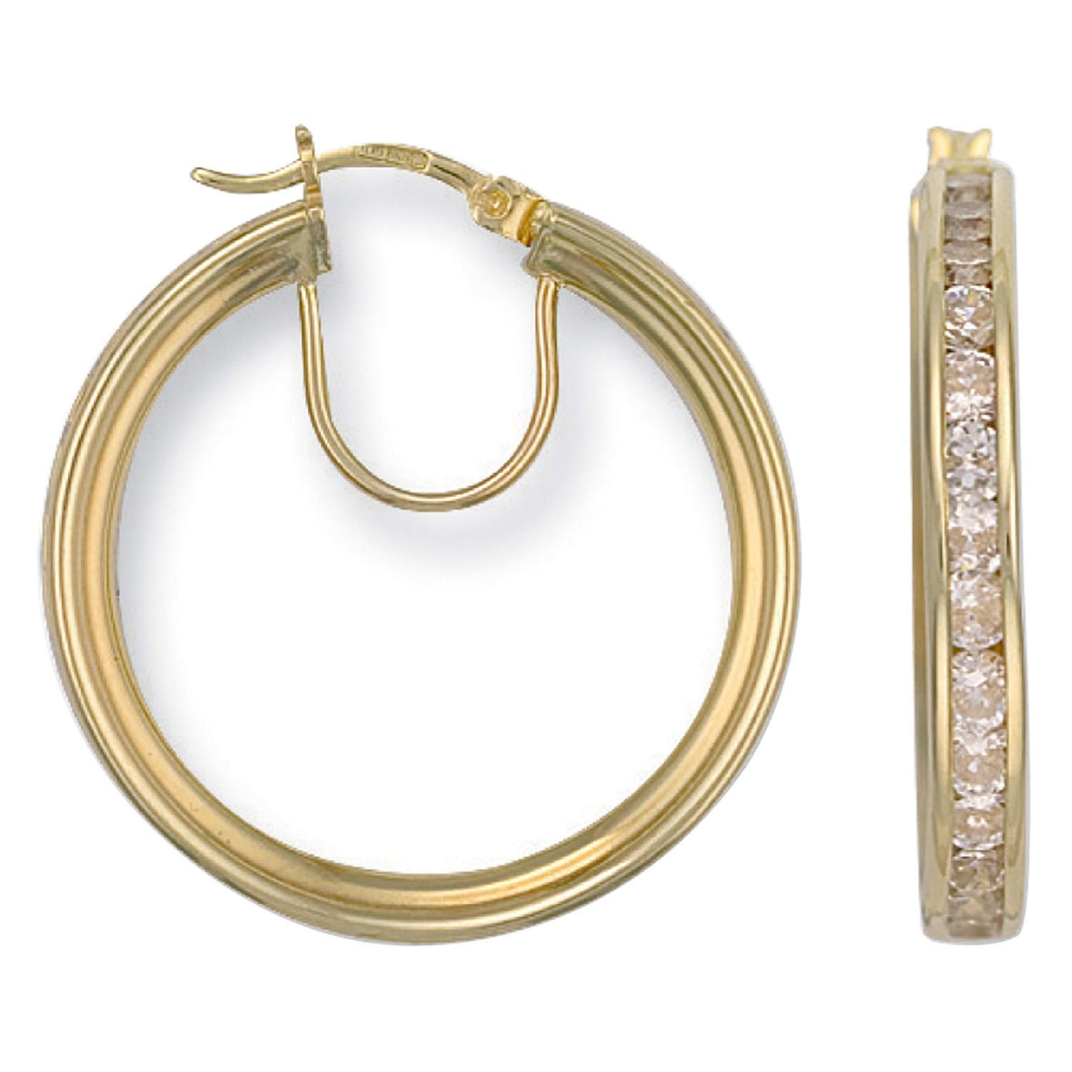 9ct Yellow Gold 29mm Cubic Zirconia Hoop Earrings