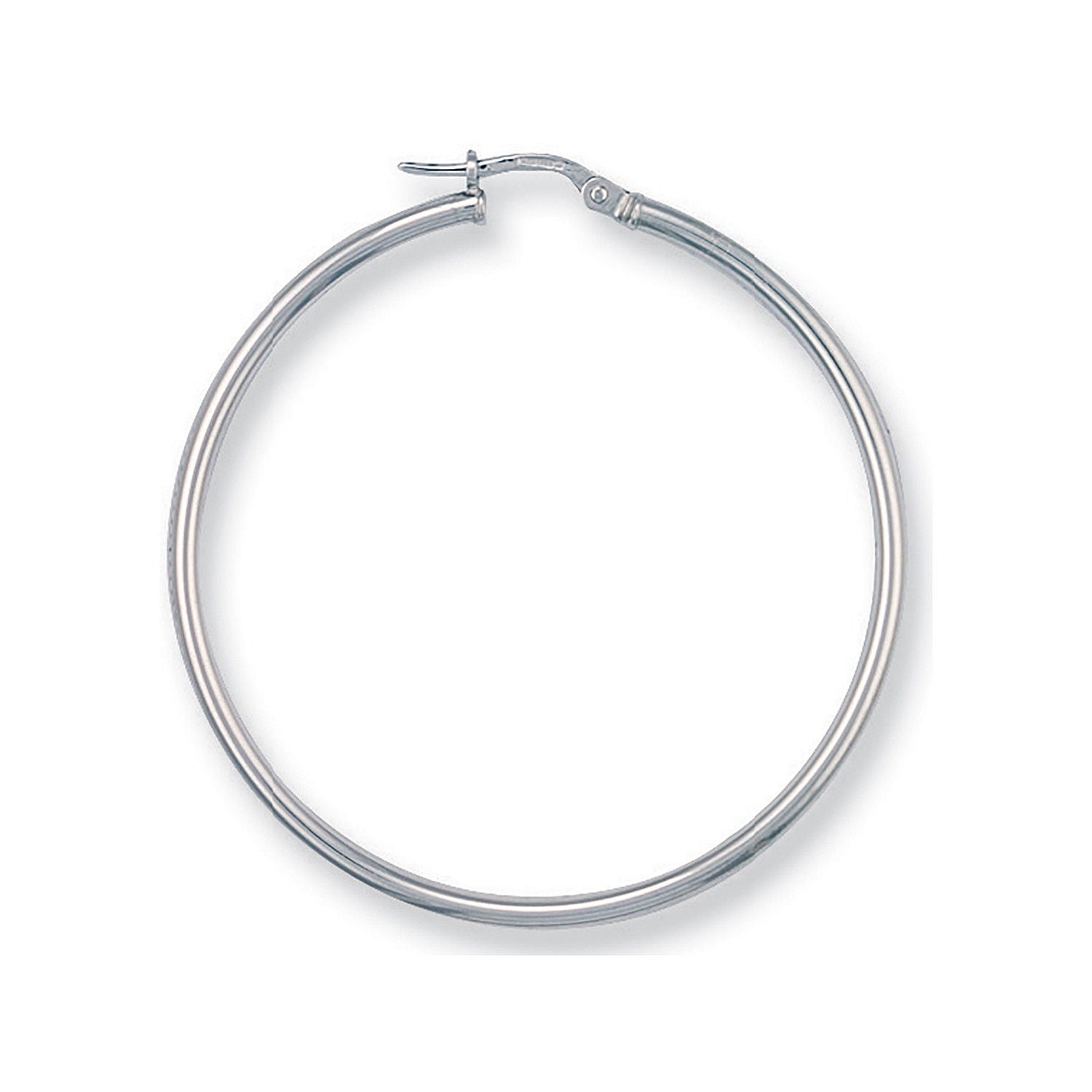 9ct White Gold 40mm Round Tube Hoop Earrings