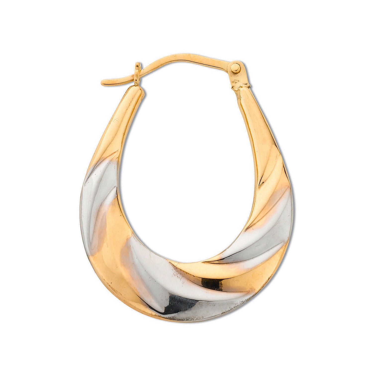 9ct Yellow & White Gold Oval Hoop Earrings