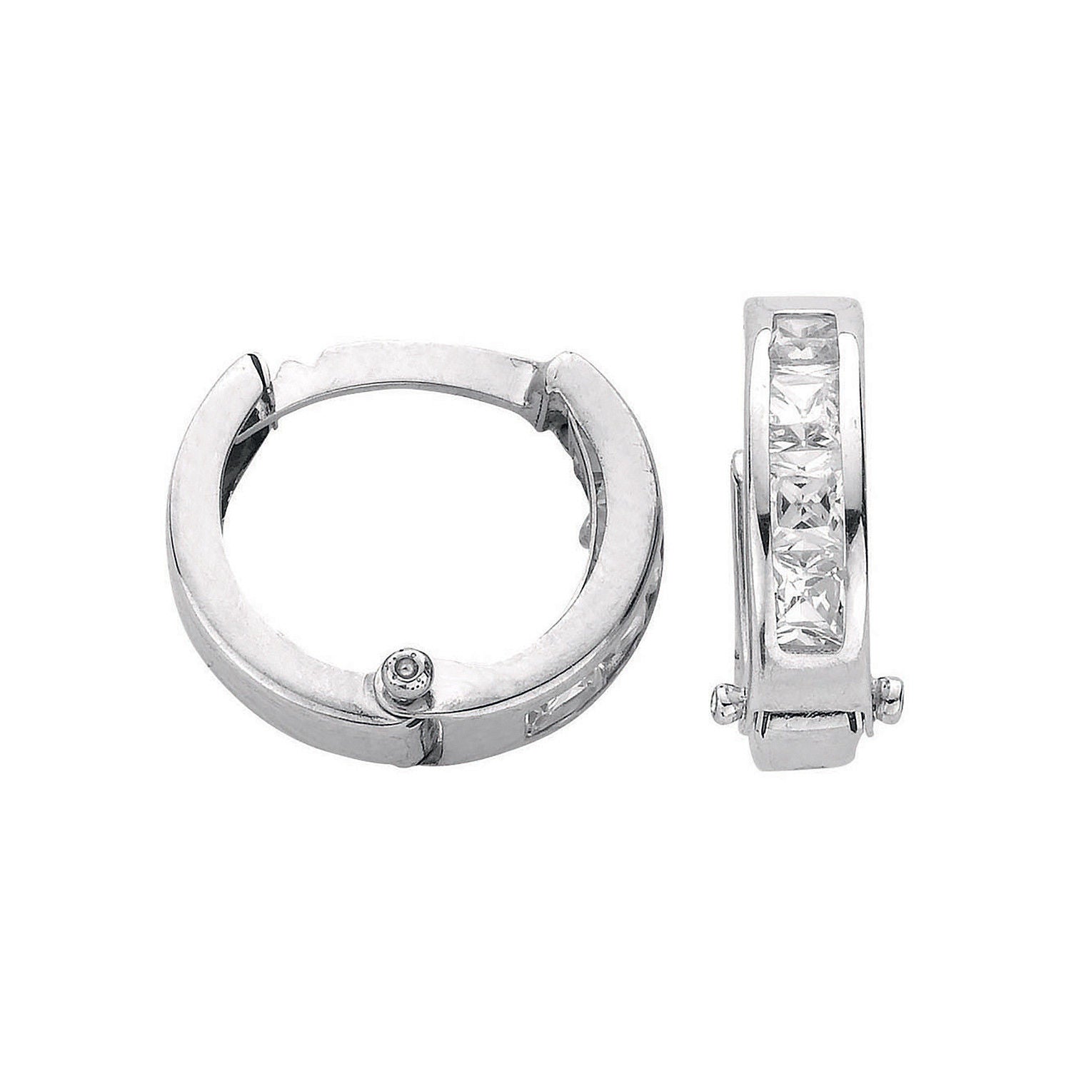 9ct White Gold 12mm Princess Cut Cubic Zirconia Hinged Huggies