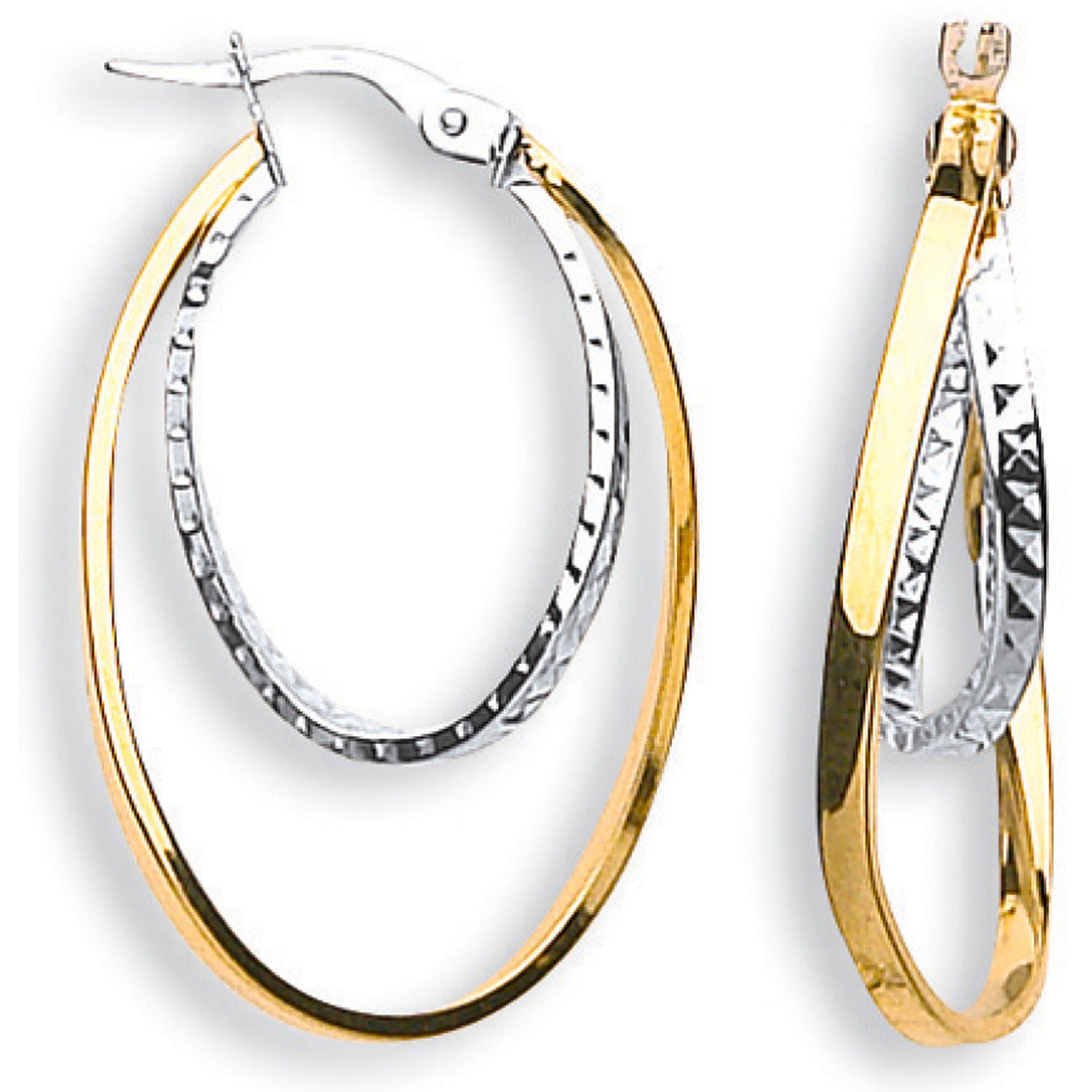 Y & W/G Double Oval Hoop Earrings