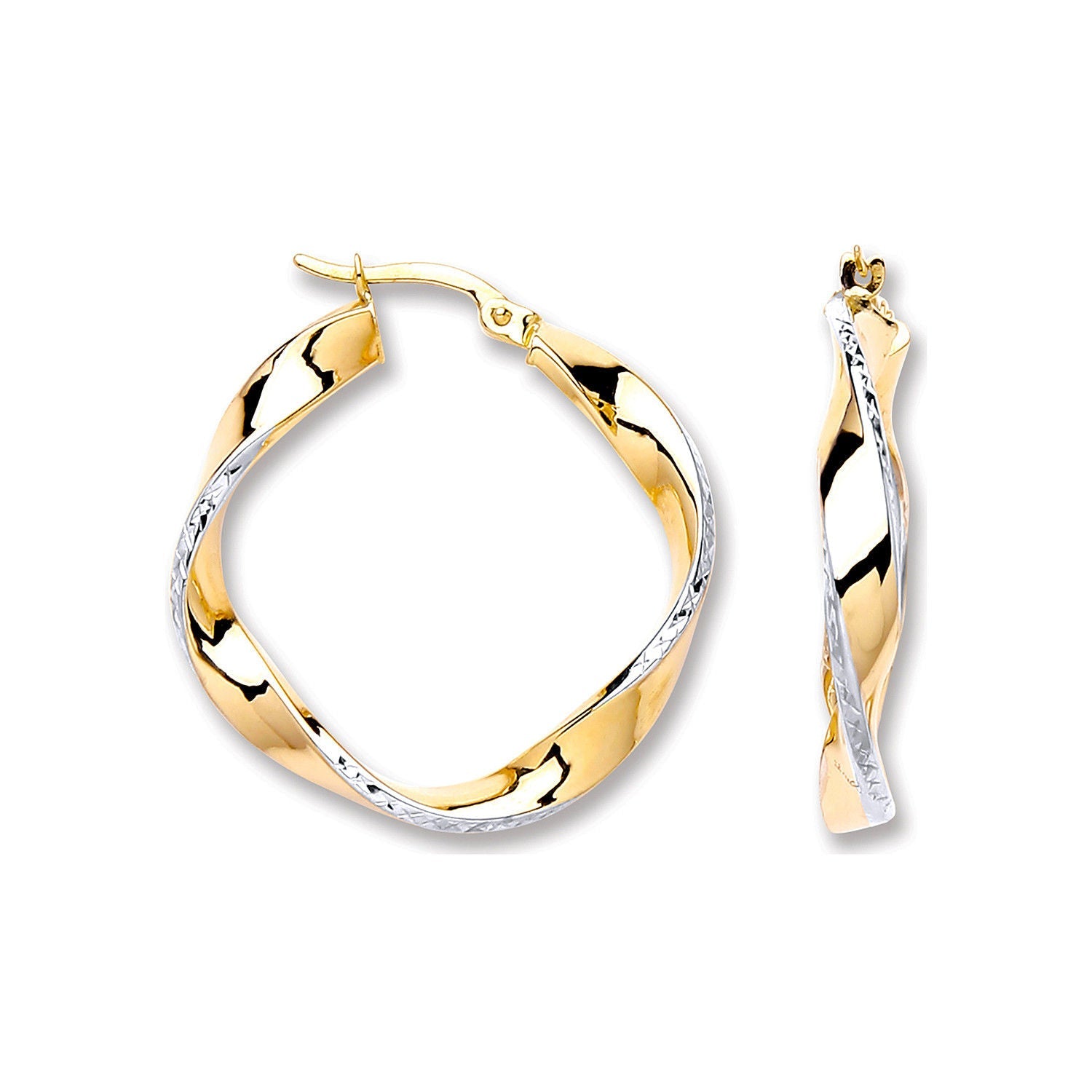 9ct White & Yellow Gold 28mm Twisted Hoop Earrings