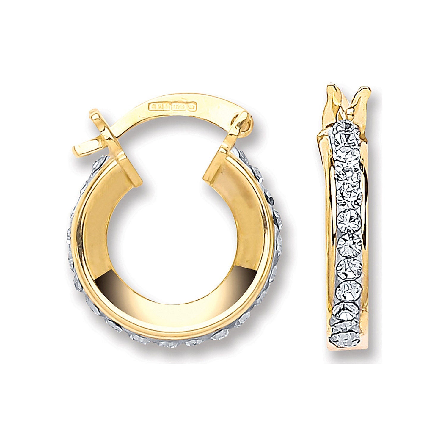 9ct Yellow Gold 14mm Round Crystal Hoop