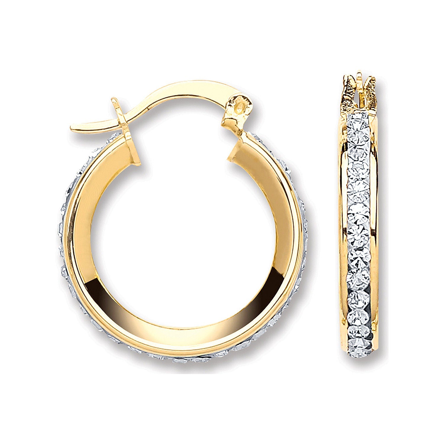 9ct Yellow Gold 18mm Round Crystal Hoop