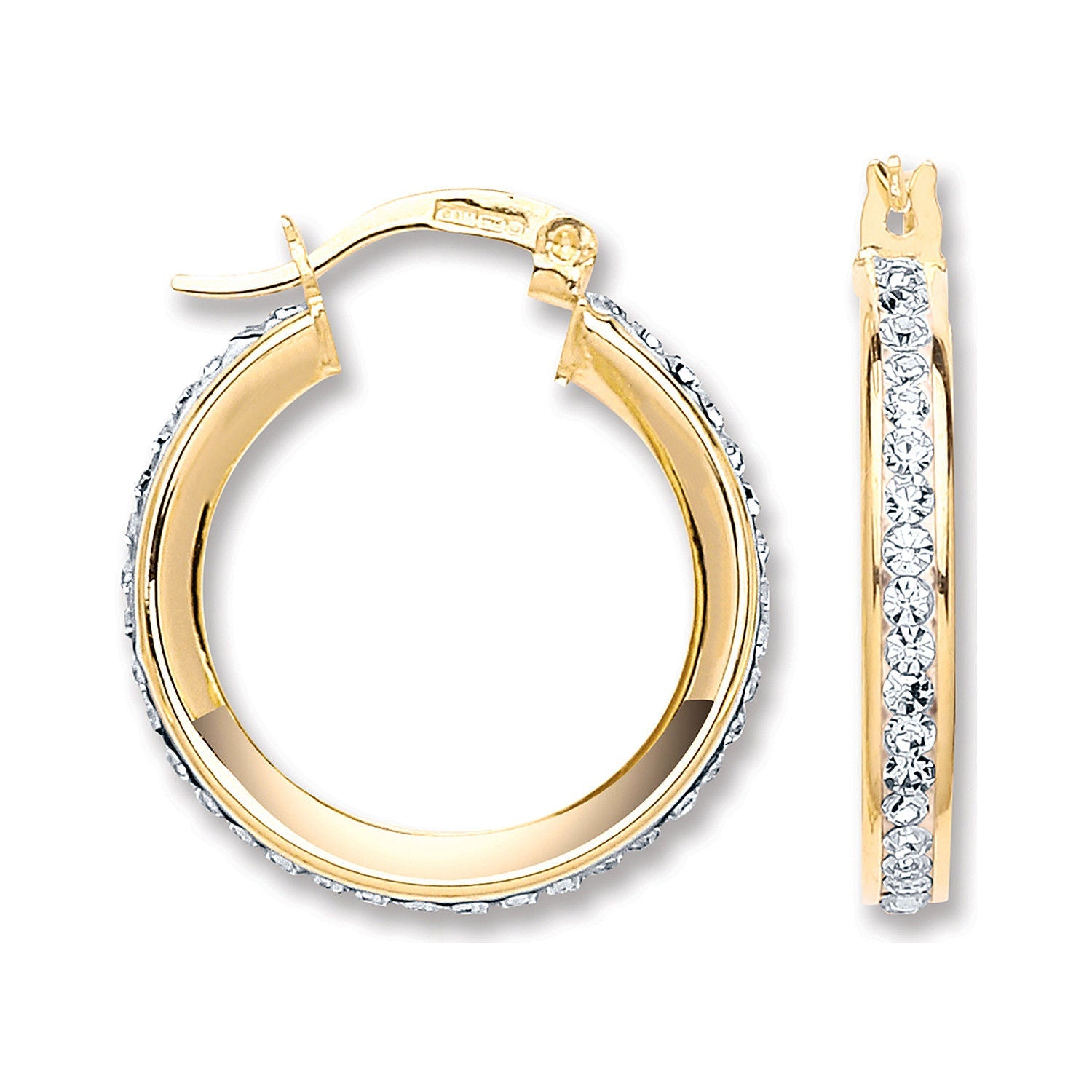 9ct Yellow Gold 22mm Round Crystal Hoop